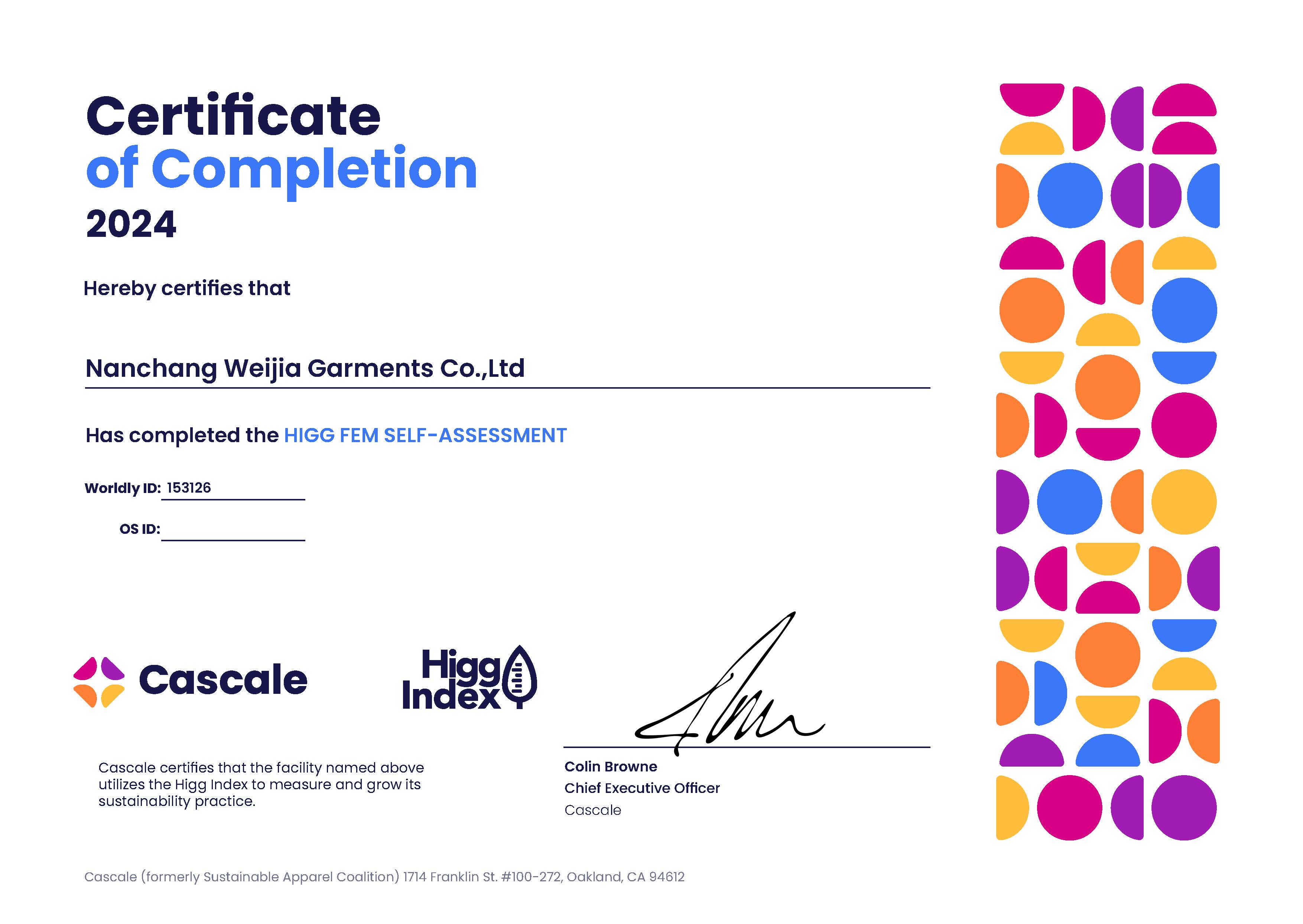 Nanchang Weijia 2024 HIGG-FEM Self Evaluation Certificate