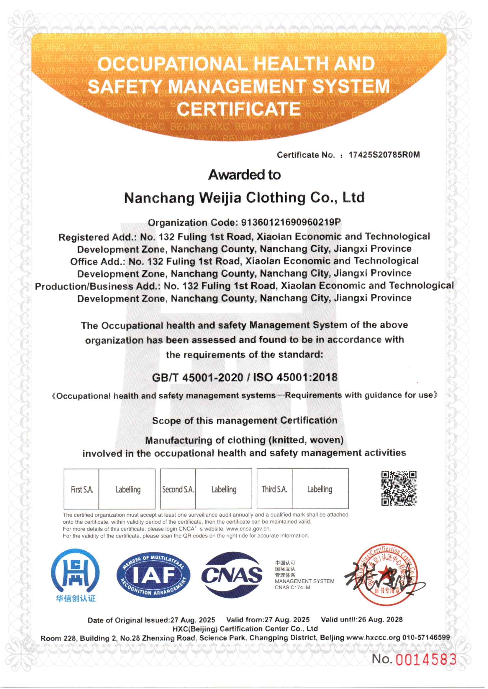 ISO 45001 (Occupational Health and Safety Management System Certificate)